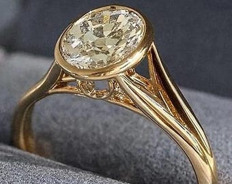 Massief gouden gespleten schacht ovaal geslepen Moissanite verlovingsring, dagelijks gebruik klassiek verjaardagscadeau voor vrouw, Moissanite trouwring