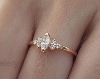 Marquise Cut Moissanite Engagement Ring 14K Yellow Gold Anniversary Ring 925 Ring Gift For Woman Marquise Wedding Ring Promise Ring For Her