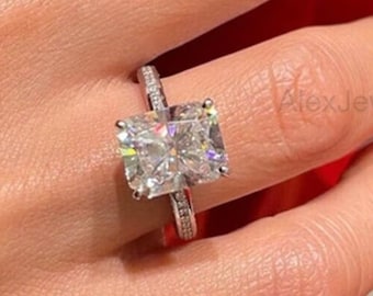 2.5 CT Radiant Moissanite Engagement Ring Hidden Halo Anniversary Ring 14K Gold Anniversary Ring Promise Ring For Her Unique Gift For Woman
