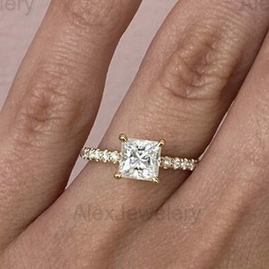 Princess Cut Moissanite Engagement Ring 14K Gold Ring For Woman Anniversary Gift For Her Wedding Promise Ring Gold Plated Ring For Woman