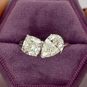 Toi Et Moi Ring Kissen und Birne Moissanite Verlobungsring 14K Solid Gold Ring Jubiläumsring Zwei Stein Ring Zierlicher Ring Versprechen Ring