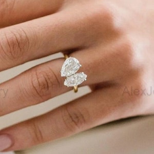 Toi Et Moi Ring Two Stone Ring Pear And Marquise Moissanite Ring 14K Yellow Gold Anniversary Ring Moissanite Engagement Ring Promise Ring