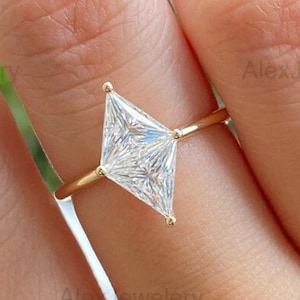 Kite Cut Moissanite Engagement Ring: 925 Sterling Silver Anniversary Ring