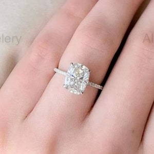 Cushion Cut Moissanite Engagement Ring 14K Gold Anniversary Ring Hidden Halo Wedding Ring Anniversary Gift For Her Promise Ring For Woman