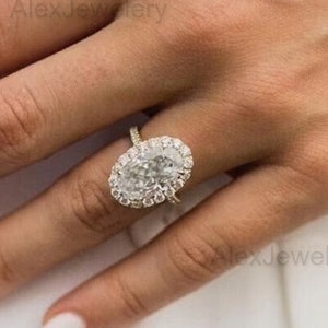 14K Weißgold Jahrestag Ring 3 CT Oval Cut Moissanite Verlobungsring Halo Ehering Versprechensring für ihren Jahrestag Geschenk für Frau