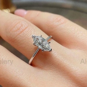 14K White Gold Moissanite Marquise Cut Engagement Ring