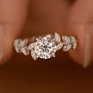 Round Cut Moissanite Engagement Ring 14K Rose Gold Anniversary Ring Nature Inspired Wedding Ring Promise Ring For Woman Unique Gift For Her