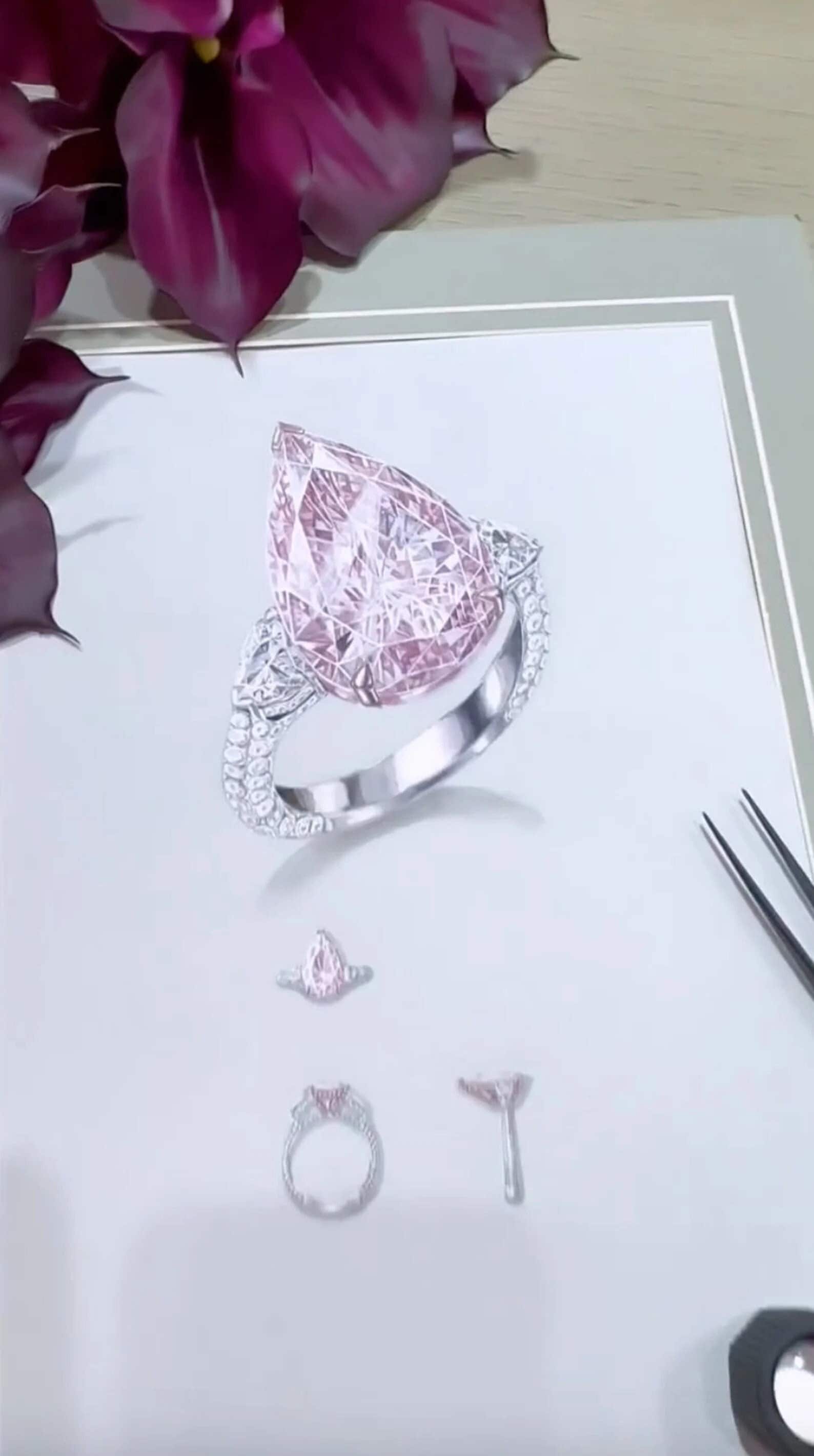 5 kt Moissanite verlovingsring roze peer, cadeauring jubileum, 14K roségouden halo diamanten ring, handgemaakte ring, beloftering, art deco