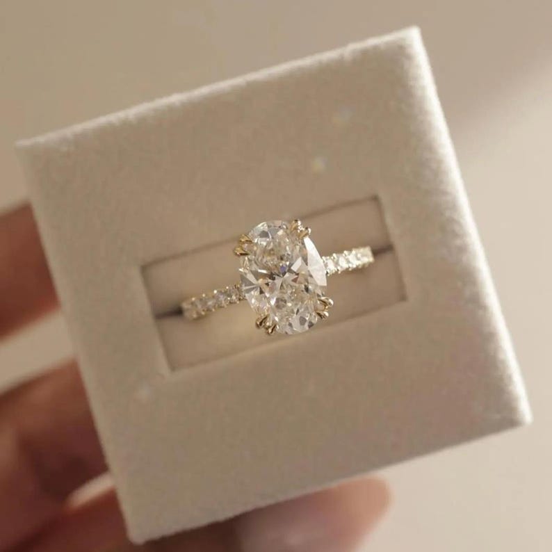 Oval Moissanite Engagement Ring: 14K Yellow Gold Proposal Ring - Etsy
