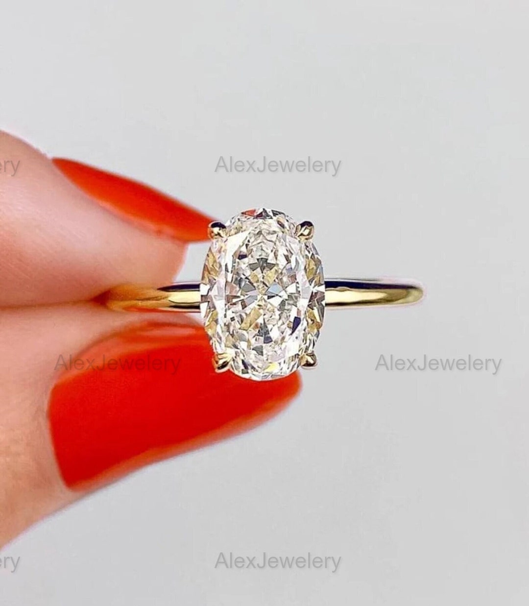 2.5 CT Oval Moissanite Engagement Ring: 14K Yellow Gold Hidden Halo - Etsy