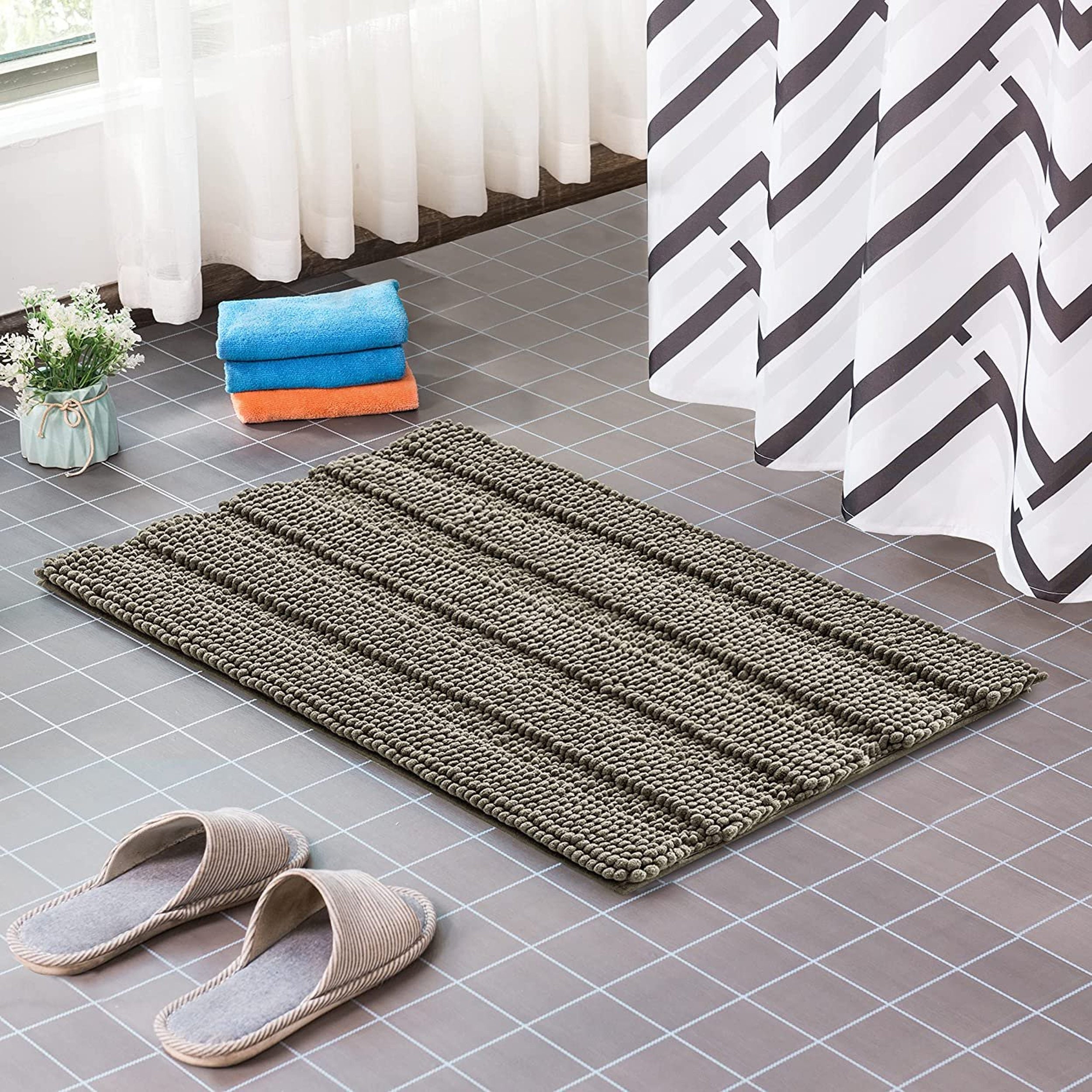 POVODA Bathroom Mat Quick Dry Bath Rugs Non-Slip Bathroom Floor Mat Super  Absorbent Washable Rubber Bathtub Floor Mat Fit Under Door Thin Bath Mats