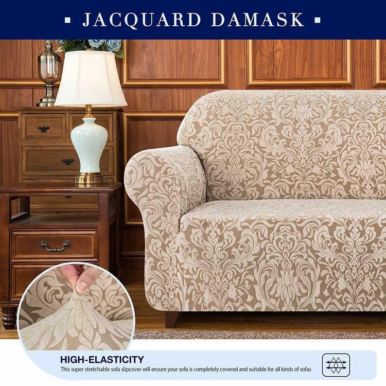 1piece Jacquard Damask Sofa Couch Cover Stretch Slipcover Etsy