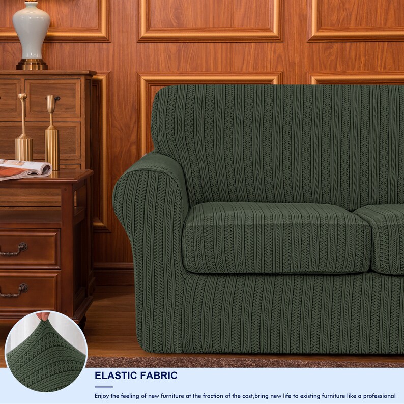 3/4 Piece Sofa Cover Striped Knit Separate Cushion Couch Cover Etsy