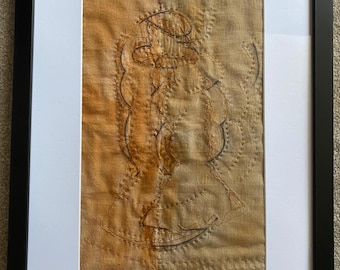 Framed Abstract Candlesticks Embroidery. Mixed Media.
