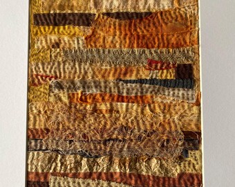 Framed Fabric Collage and Hand Embroidery. Colour Study of Parched Landscapes