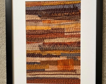 Framed Fabric Collage and Hand Embroidery. 'Parched Landscape IV' - a colour study.