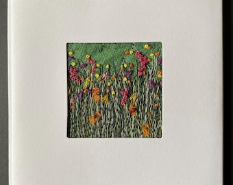 Embroidered Country Cottage Garden. Greetings card or small picture