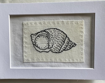 Framed Sea Shell Hand Embroidery.  Coastal Art