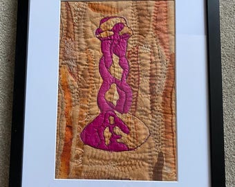 Framed Abstract Candlestick Embroidery.  Mixed media