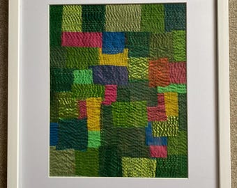 Framed Fabric Collage with Hand Embroidery.  Colour study.
