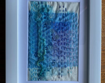 Framed Sea Inspired Hand Embroidery.  Mixed media