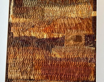 Framed Fabric Collage and Hand Embroidery. Colour Study of Parched Landscapes.