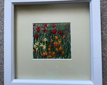 Framed Summer Garden - Poppies, Daisies and Crocosmia. Floral Art