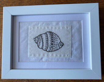 Framed Sea Shell Hand Embroidery.  Coastal Art