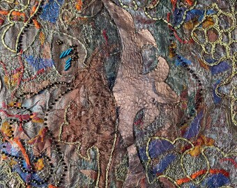 Framed Original Textile Art - Embroidered Medieval Imagery using Mixed Media.
