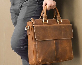 Handgefertigte Leder Business Tasche - Retro Messenger Aktentasche für Herren