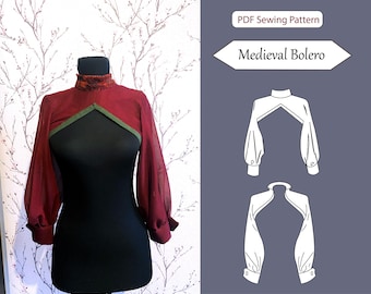 Padrão de costura de bolero medieval: blusa cosplay ren faire (padrão digital) XXS-5XL