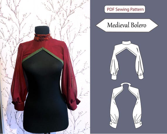 Medieval Bolero Sewing Pattern: ren faire Cosplay Shrug Blouse (Digital Pattern) XXS-5XL