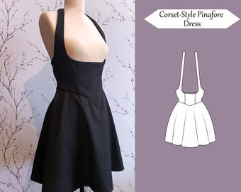 Underbust Corset Dress Sewing Pattern | Halter Neck | Back To School Pattern | A4,US Letter & A0 + Sewing instructions