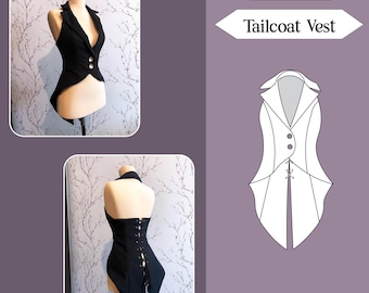 Victorian Tailcoat Vest Pattern | Gothic Halter Vest | Waistcoat | A4,US Letter & A0 + Sewing instructions