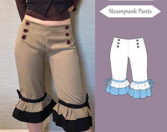 Steampunk Schnittmuster Hose | Capri | Pirat | Rüschenhose | Pumphose | Ouji-Stil | Knielang