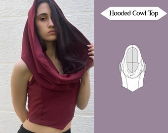 Kapuzen Cowl Top Schnittmuster | Drapierter Ausschnitt Top | Wasserfallausschnitt | Mittelalterliches Gewand | A4, US Letter & A0 + Nähanleitung