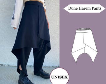 Dune Harem Pants Pattern | Unisex Pattern | Asymmetric Overlay Pants | Ninja Costume | A4,US Letter & A0 + Sewing instructions