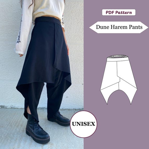 Dune Harem Pants Pattern | Unisex Pattern | Asymmetric Overlay Pants | Ninja Costume | A4,US Letter & A0 + Sewing instructions