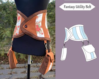 Fantasie Gürtel Schnittmuster | Mittelalterliches Zubehör | Cosplay Zahnrad Muster | Werkzeug | Täschchen | Digitaler Download