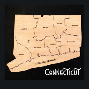 Connecticut State Puzzle, Laser Cut Wooden State Map Jigsaw Puzzles, County Jigsaw Puzzles, State of Connecticut Wood Puzzle Gift Puzzle