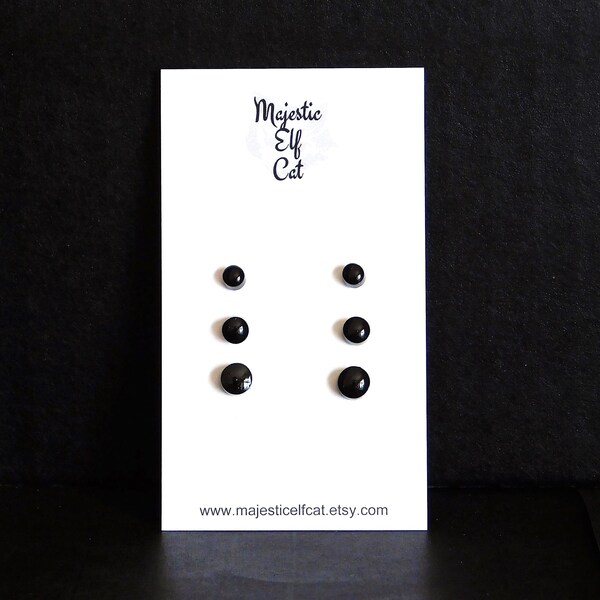 Hypoallergenic Black Stud Earrings - 3-Pair Set in 4mm, 5mm & 6mm - Acrylic and Epoxy Resin