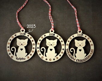 Custom Pet Ornament/2023 Ornament/Custom Cat Ornament/Personalized Laser Cut Ornament/Wooden Ornament/Cat Lover Gift/Memorial Ornament Gift