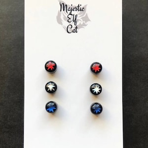 Starburst Earrings/Starburst Stud Earrings/Hypoallergenic Earrings Studs/Star Stud Earrings/Holographic Earrings/Red White and Blue Earrings