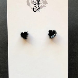 Heart Stud Earrings for Women, Black Heart Earrings for Her, Hypoallergenic Plastic Post Stud Earrings for Sensitive Ears, Small Studs