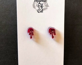 Mismatched Blood Drip Stud Earrings, Plastic Post Earrings for Sensitive Ears, Hypoallergenic Metal Free Earrings for Her and for Him