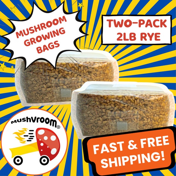 TWO-PACK of 2LB Sterilized ORGANIC Rye Grain Spawn - (4 Pounds Total) Mushroom Grow Bag Unicorn Bags Substrate Grain Bags Rye Berries