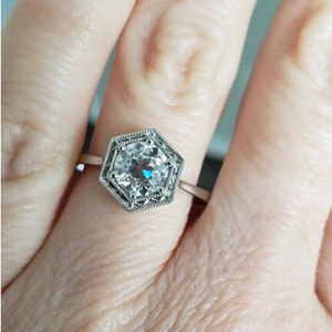 Art Deco Ring, Old European Cut Moissanite Engagement Ring, 2CT Round Diamond Wedding Ring, Milgrain Ring, Art Deco Vintage Silver Ring