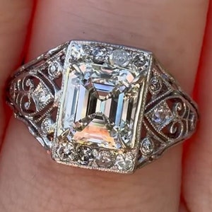 Vintage Art Deco Ring, Asscher Cut Diamond Engagement Ring, Filigree Ring, Milgrain Ring, Half Halo Wedding Ring, Filigree Ring, 925 Silver