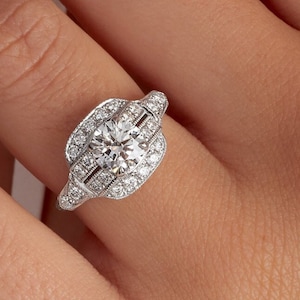 Art Deco Ring, Round Diamond Engagement Ring, Milgarin Wedding Ring, Vintage Style Ring, Edwardian Ring, Filigree Ring, 925 Silver Ring