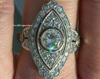 Art Deco Ring, Edwardian Ring, Round Diamond Engagement Ring, Bezel Set Milgrain Ring, 925 Sterling Silver Ring, Art Deco Vintage Ring